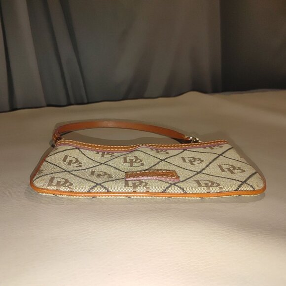 Dooney Bourke Monogram Wristlet Beige Brown Leather Trim Canvas Small Purse - Picture 8 of 9